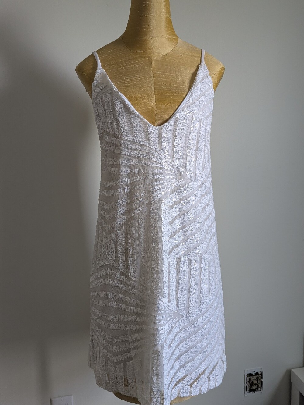 Revamped White Sequin Slip Dress. Party, Gatsby, Minimalist Dress Size M